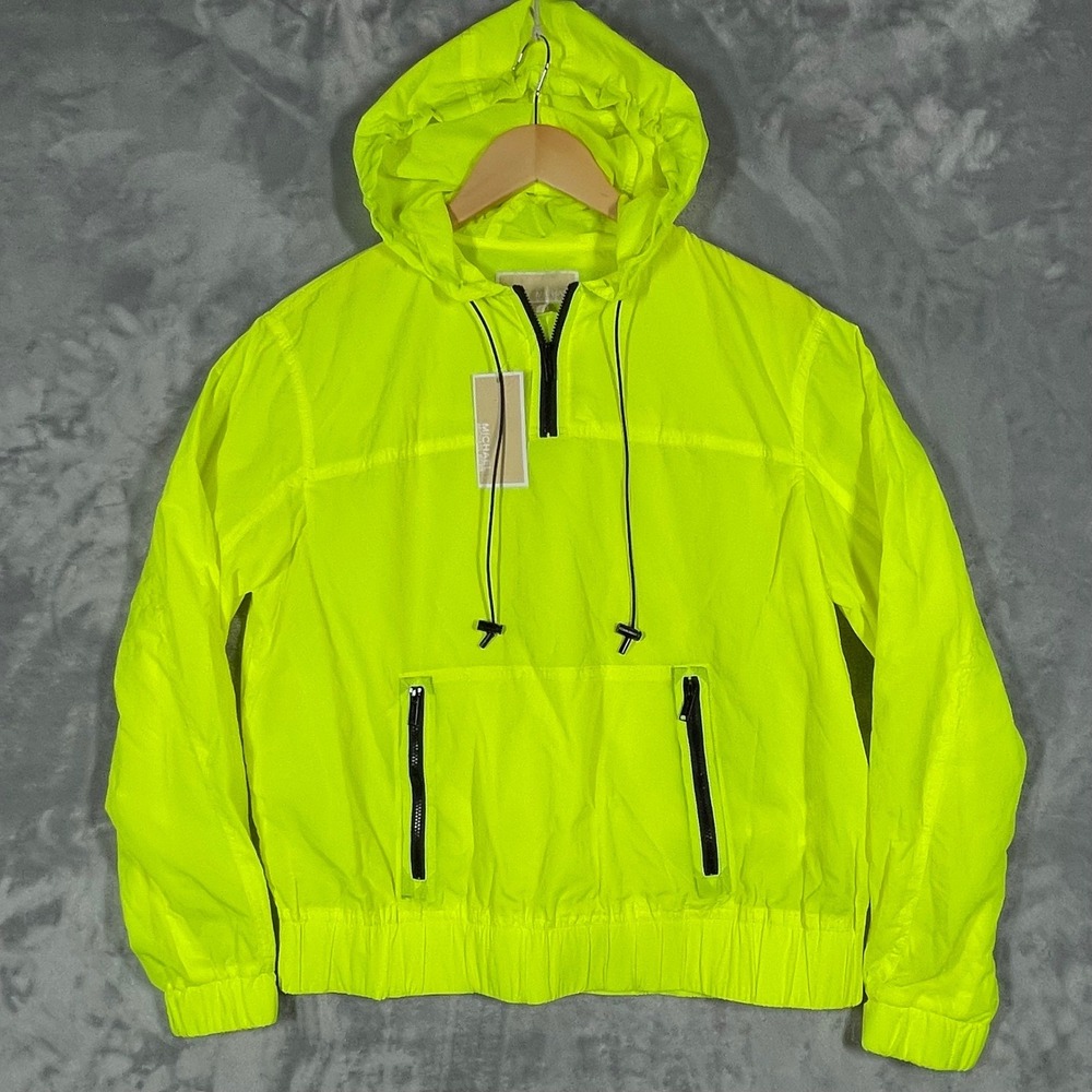 Michael Kors Mens Neon Yellow Windbreaker Anorak Jacket M892HZU4GY Size S NWT